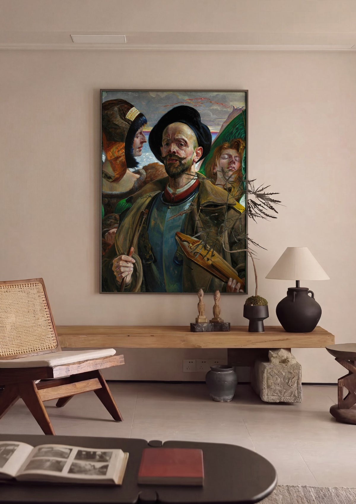 Quadro Decorativo 'Autorretrato com Musas' - Jacek Malczewski | quadro emoldurado na parede