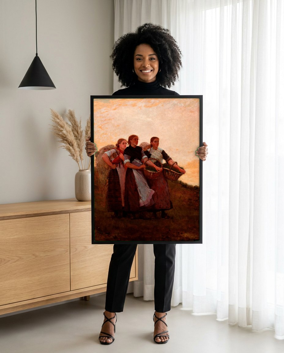 Quadro Decorativo The Berry Pickers - Winslow Homer | modelo apresentando o quadro emoldurado