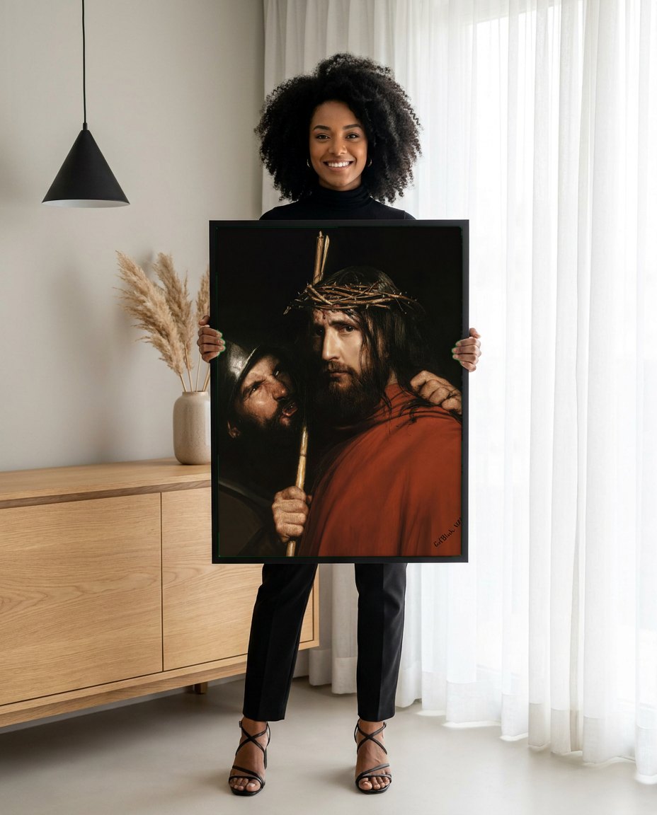 Quadro Decorativo A Coroação de Espinhos - Carl Bloch | modelo apresentando o quadro emoldurado