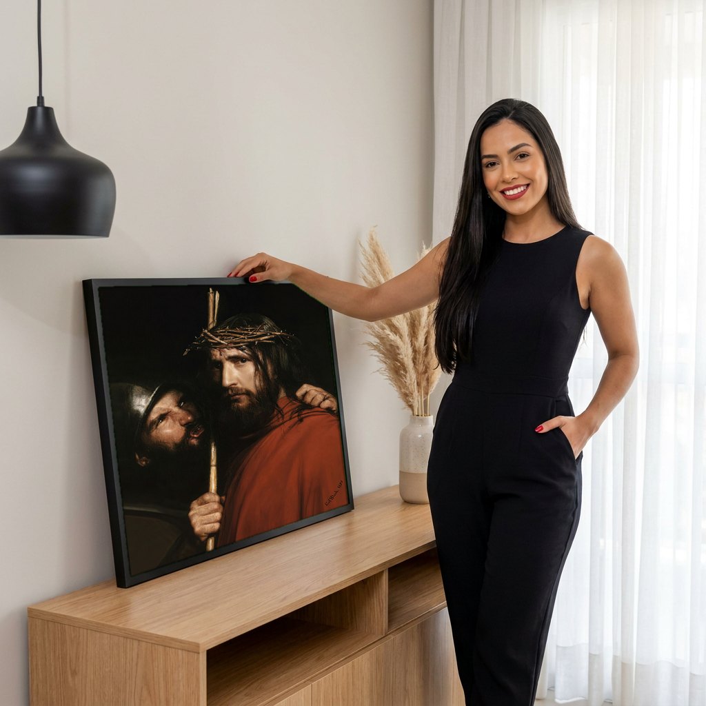 Quadro Decorativo A Coroação de Espinhos - Carl Bloch | modelo apresentando o quadro emoldurado