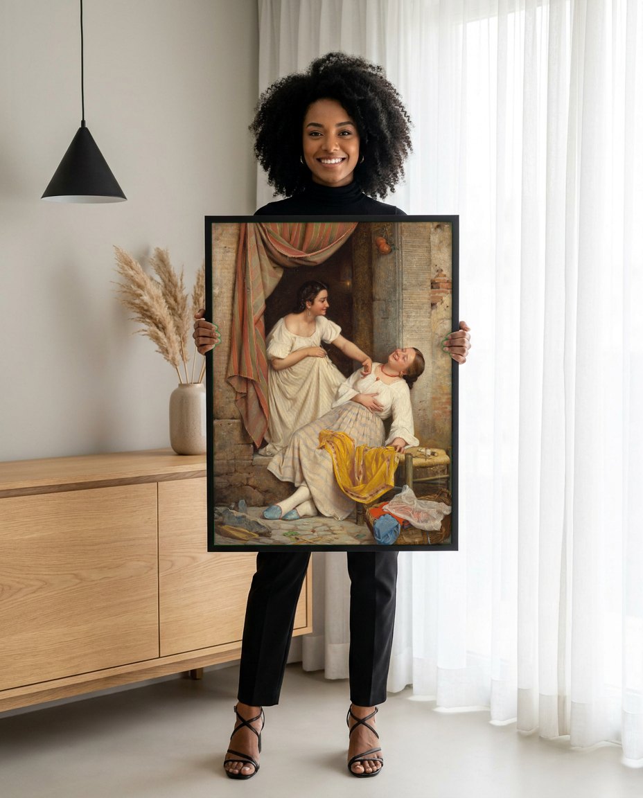 Quadro Decorativo Duas Jovens Italianas - Carl Bloch | modelo apresentando o quadro emoldurado