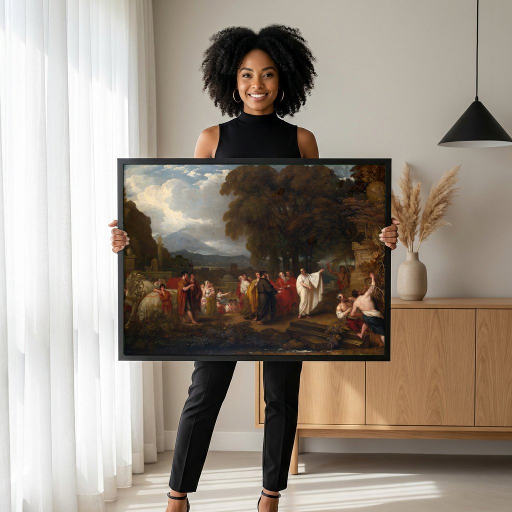Quadro Decorativo A Partida de Regulus - Benjamin West com modelo em ambiente