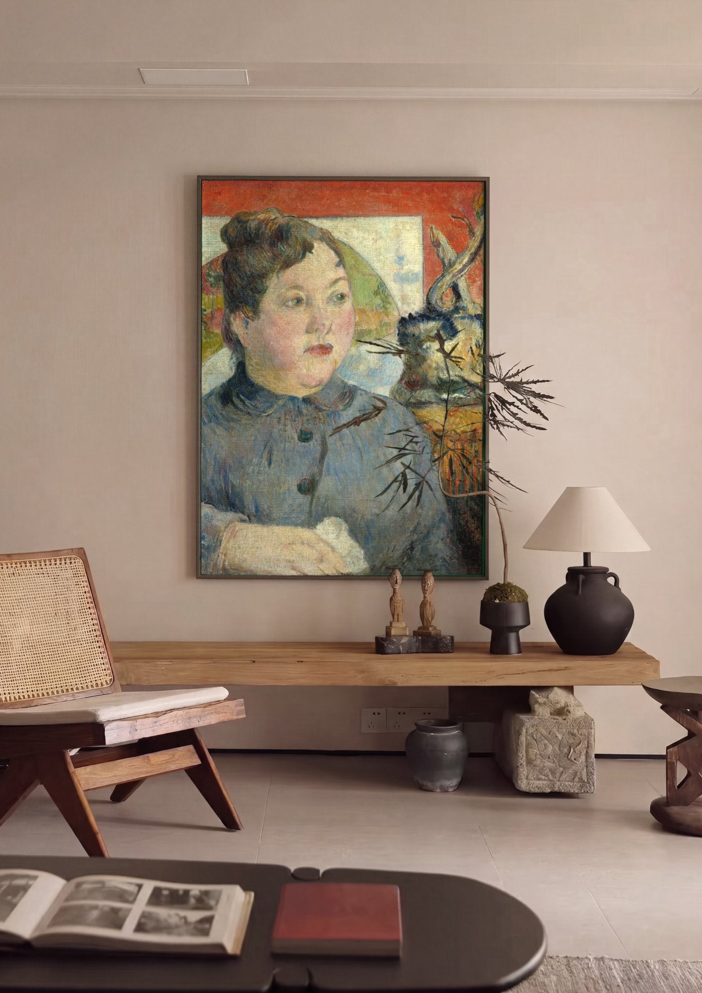 Quadro Decorativo A Mulher com as Mãos Brancas - Gauguin em ambiente decorado