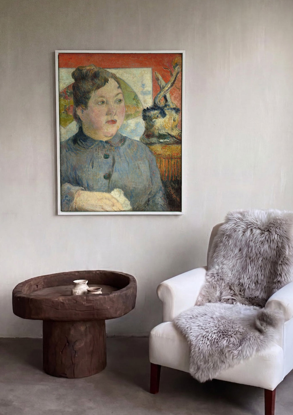 Quadro Decorativo A Mulher com as Mãos Brancas - Gauguin em ambiente decorado