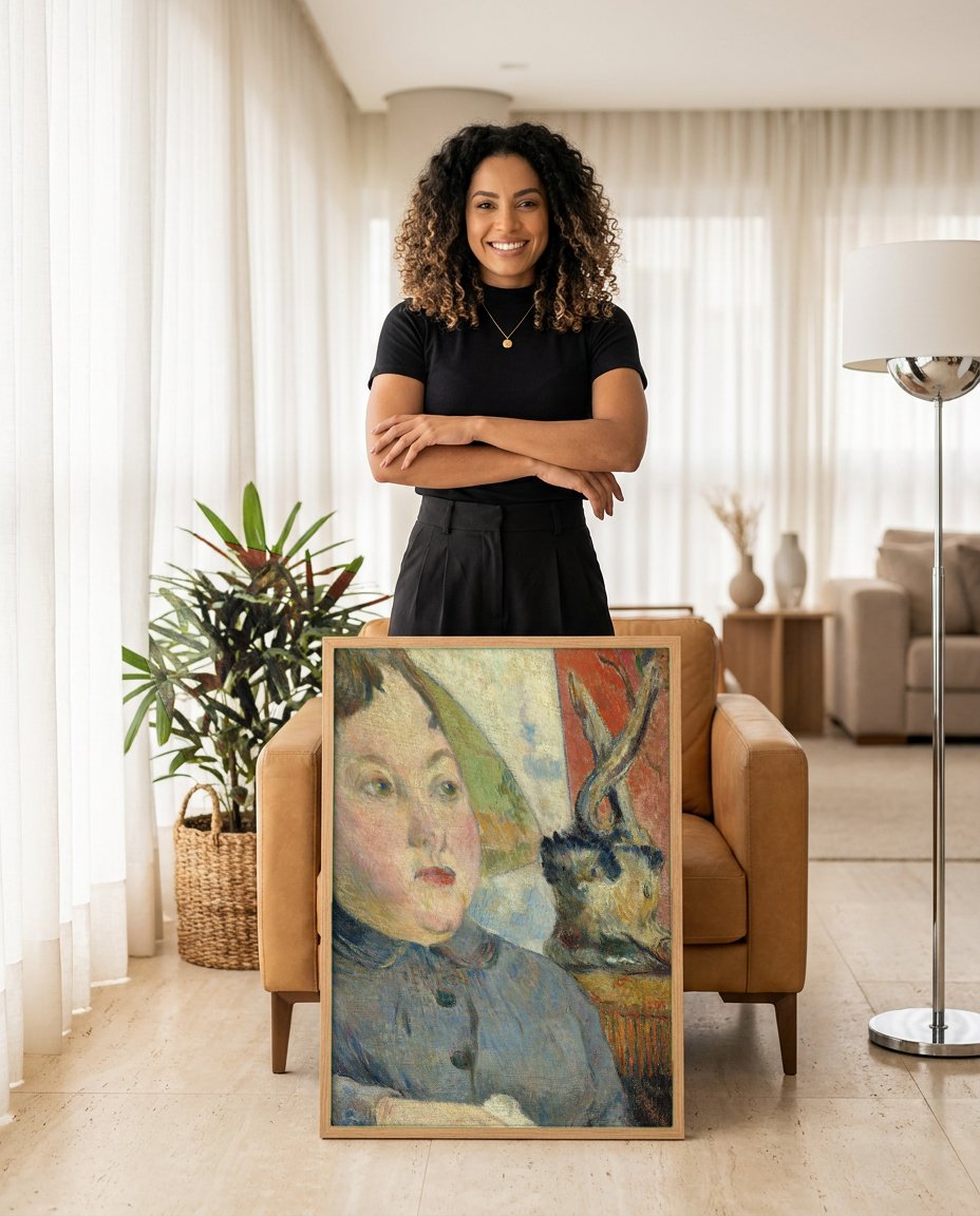 Quadro Decorativo A Mulher com as Mãos Brancas - Gauguin com modelo em ambiente