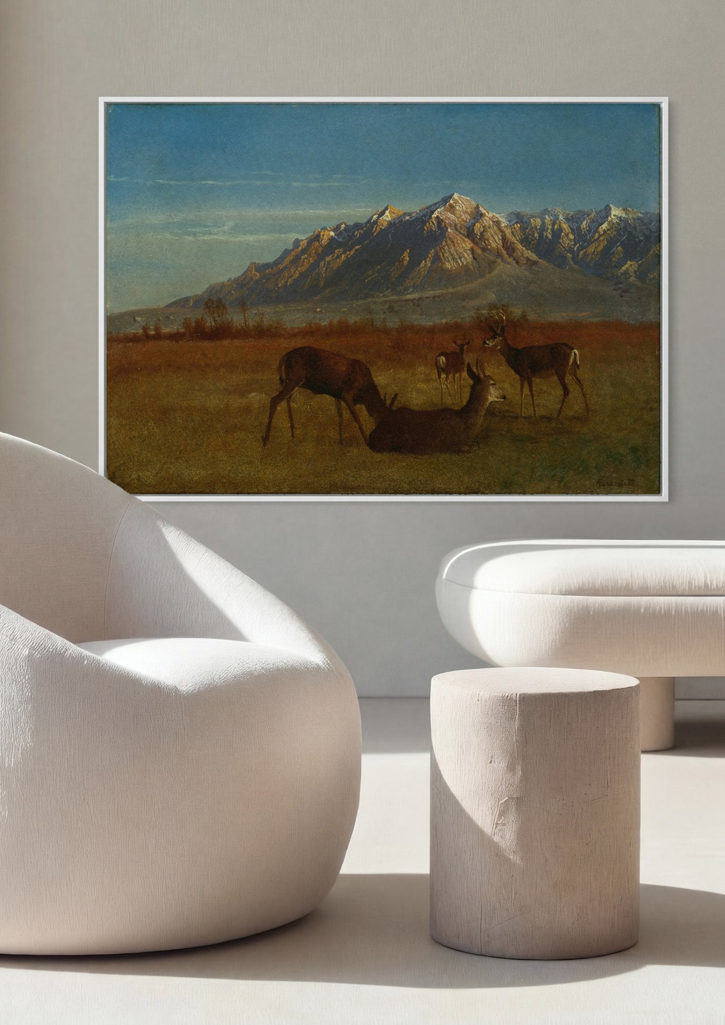 Quadro Decorativo Cervos nas Montanhas - Bierstadt em ambiente decorado
