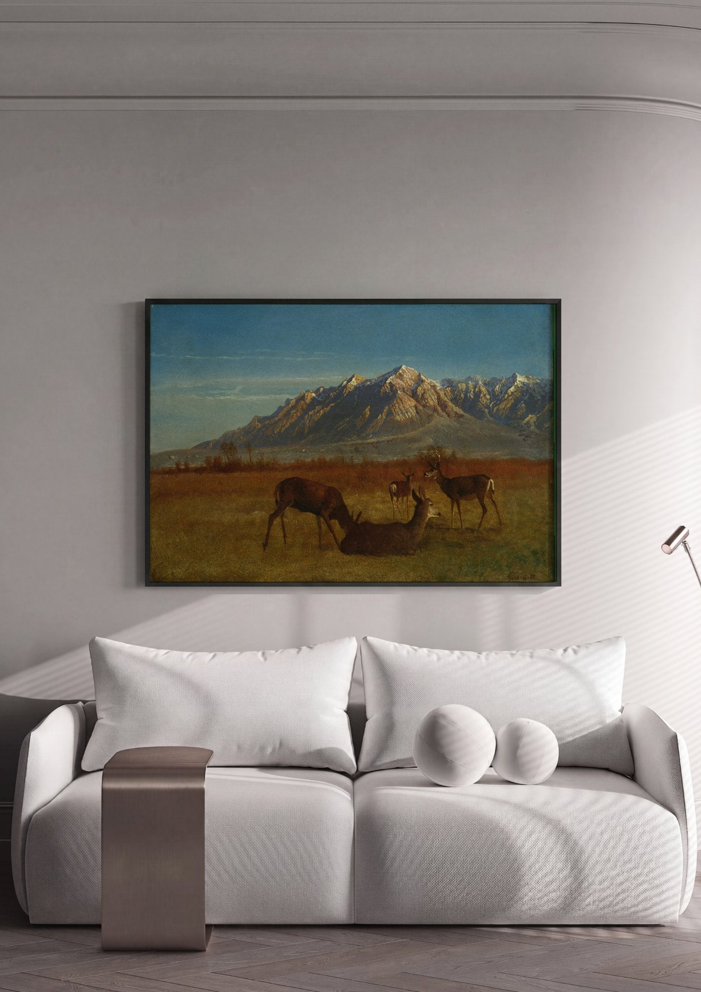 Quadro Decorativo Cervos nas Montanhas - Bierstadt em ambiente decorado