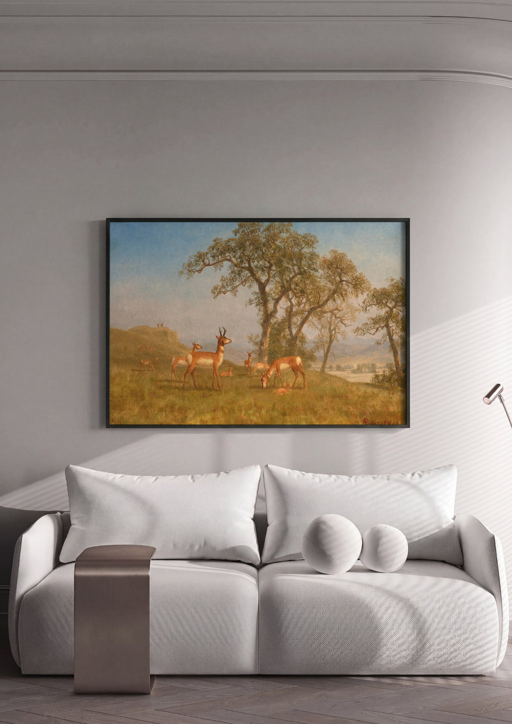 Quadro Decorativo: Paisagem com Antílopes - Albert Bierstadt | quadro emoldurado na parede