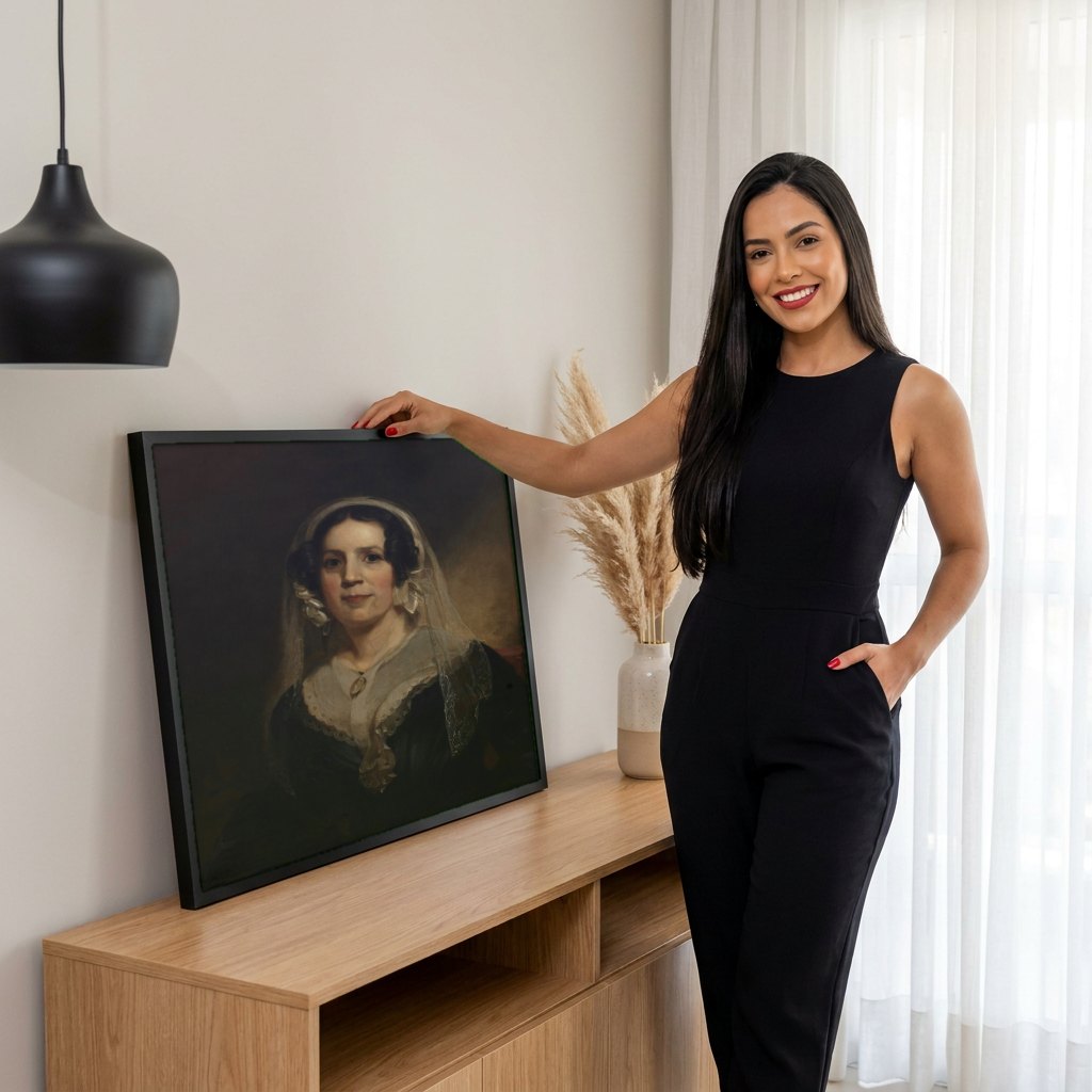Quadro Decorativo Senhora com Véu - Thomas Sully | modelo apresentando o quadro emoldurado