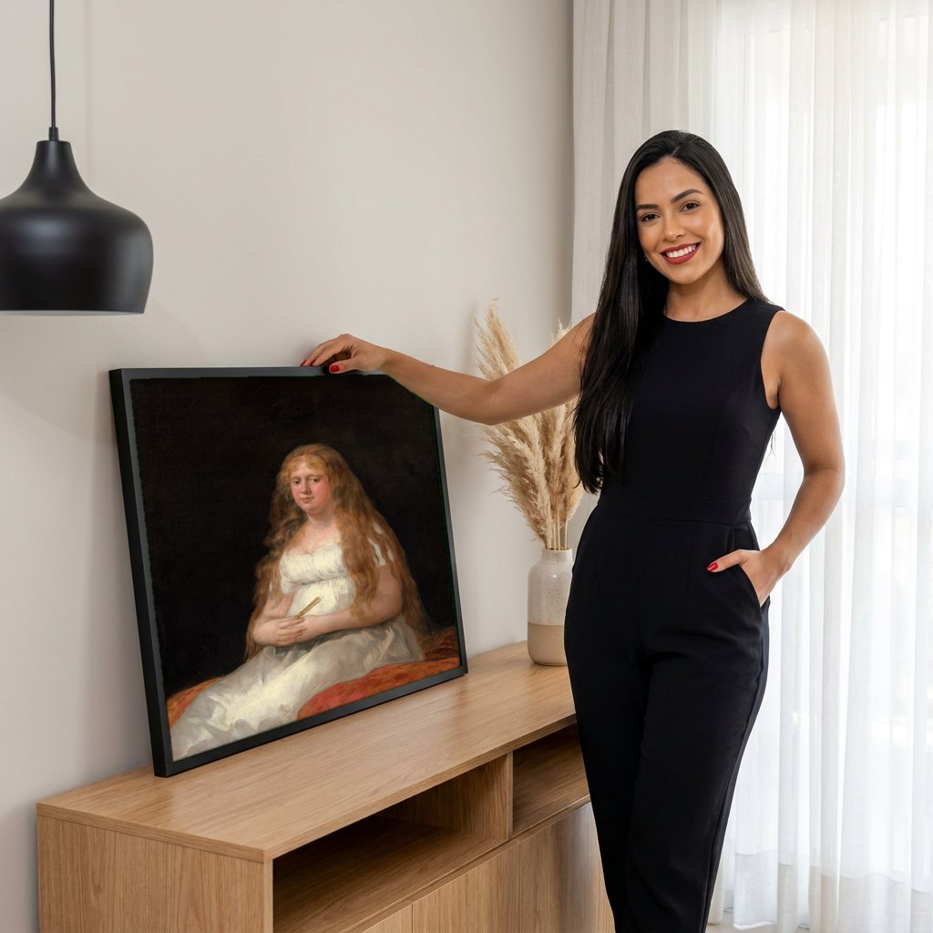Quadro Decorativo A Mulher Grávida (D. Josefa Castilla) - Goya | modelo apresentando o quadro emoldurado