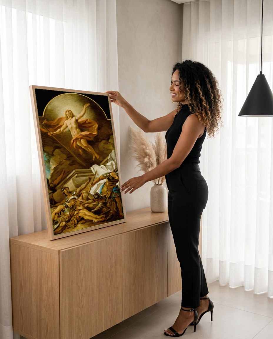 Quadro Decorativo A Ressurreição de Cristo - Jean François de Troy | modelo apresentando o quadro emoldurado
