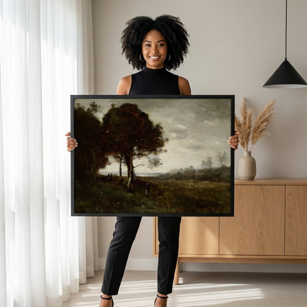 Quadro Decorativo Paisagem com Figuras - Corot com modelo em ambiente