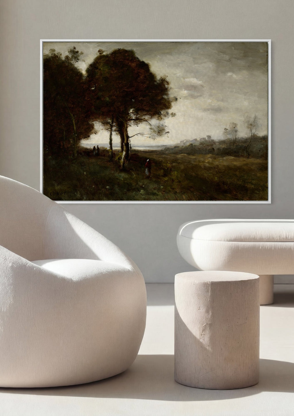 Quadro Decorativo Paisagem com Figuras - Corot em ambiente decorado