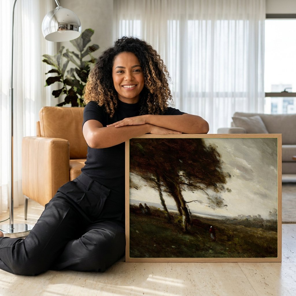 Quadro Decorativo Paisagem com Figuras - Corot com modelo em ambiente