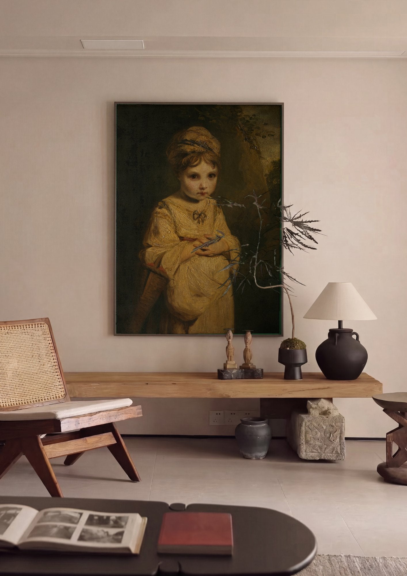 Quadro Decorativo A Menina com as Mãos Cruzadas - Sir Joshua Reynolds em ambiente decorado