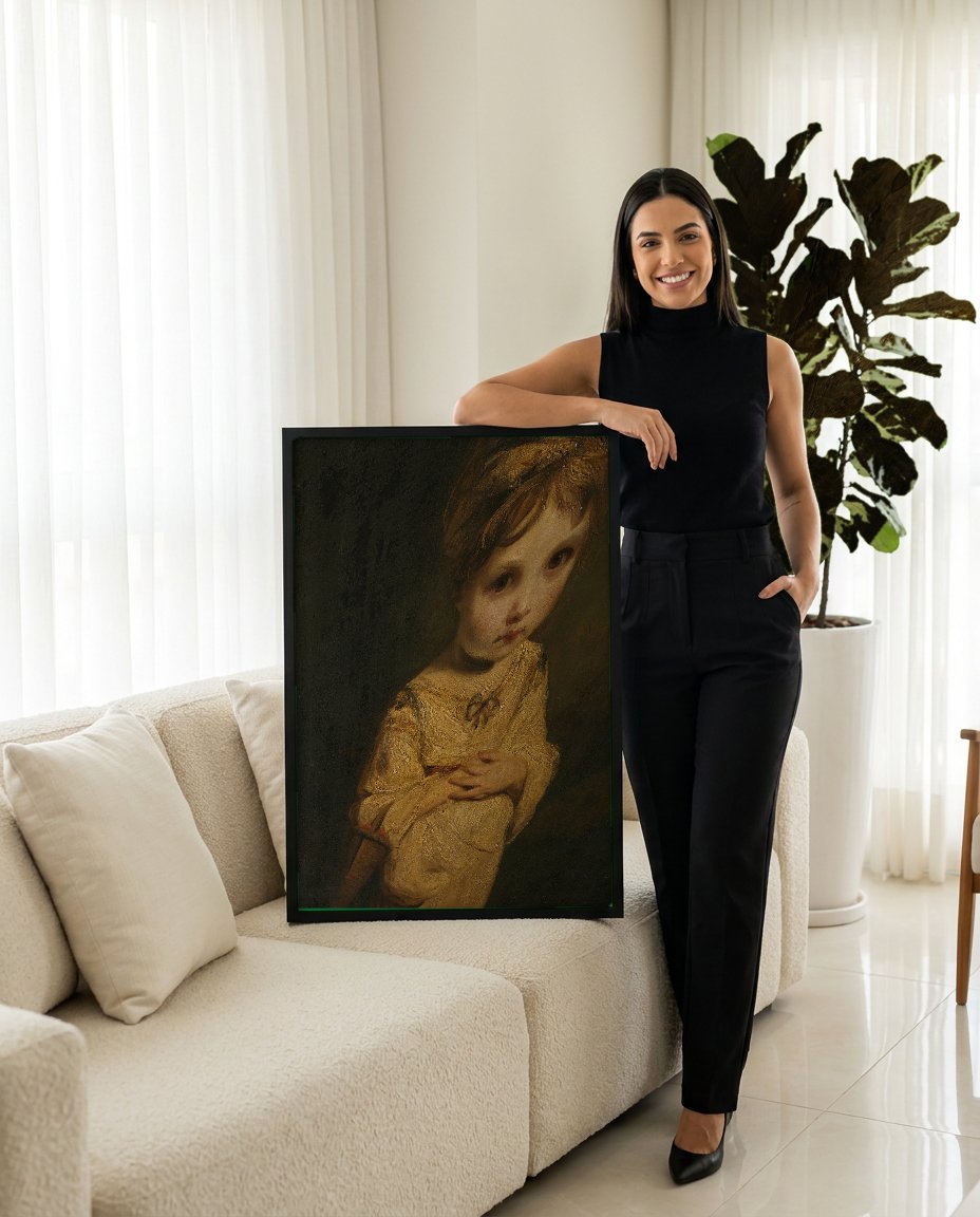 Quadro Decorativo A Menina com as Mãos Cruzadas - Sir Joshua Reynolds com modelo em ambiente