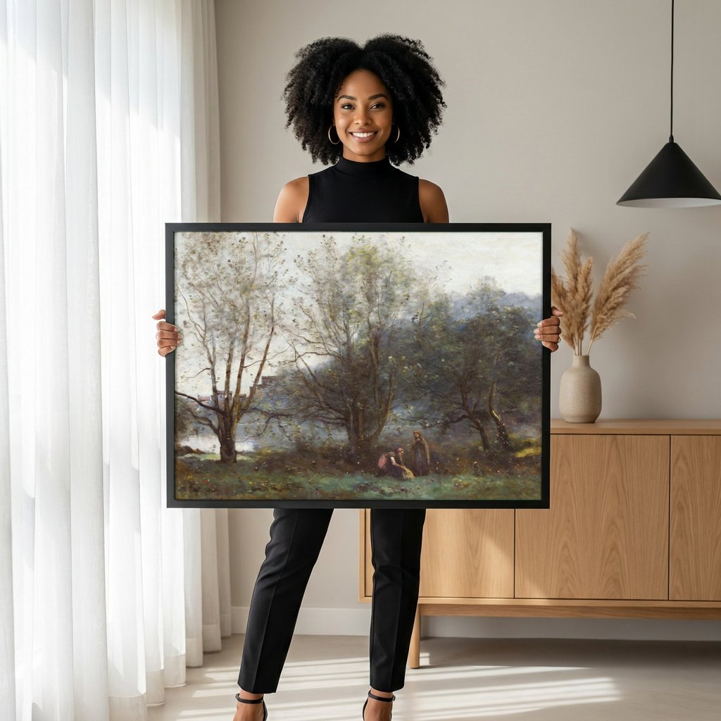 Quadro Decorativo Paisagem com Figuras - Corot com modelo em ambiente
