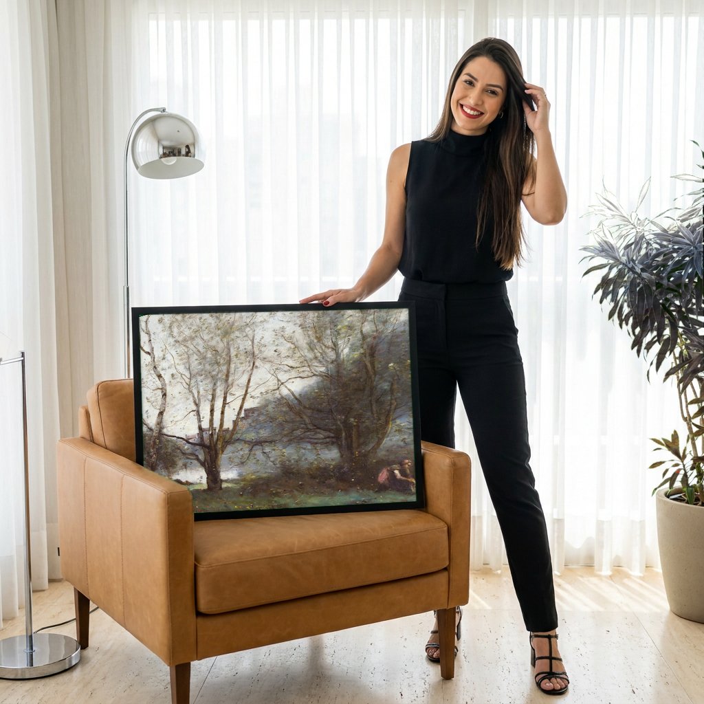 Quadro Decorativo Paisagem com Figuras - Corot com modelo em ambiente