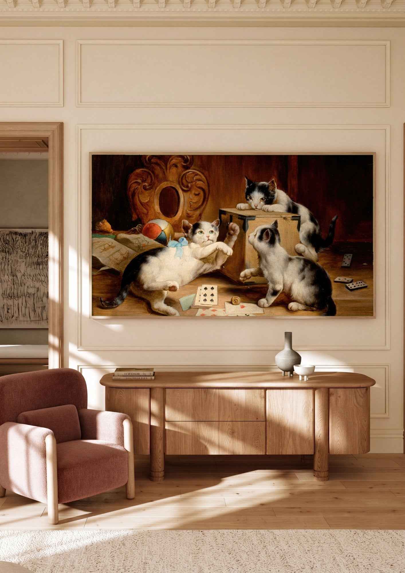 Quadro Decorativo Gatinhos Brincalhões - Carl Reichert em ambiente decorado