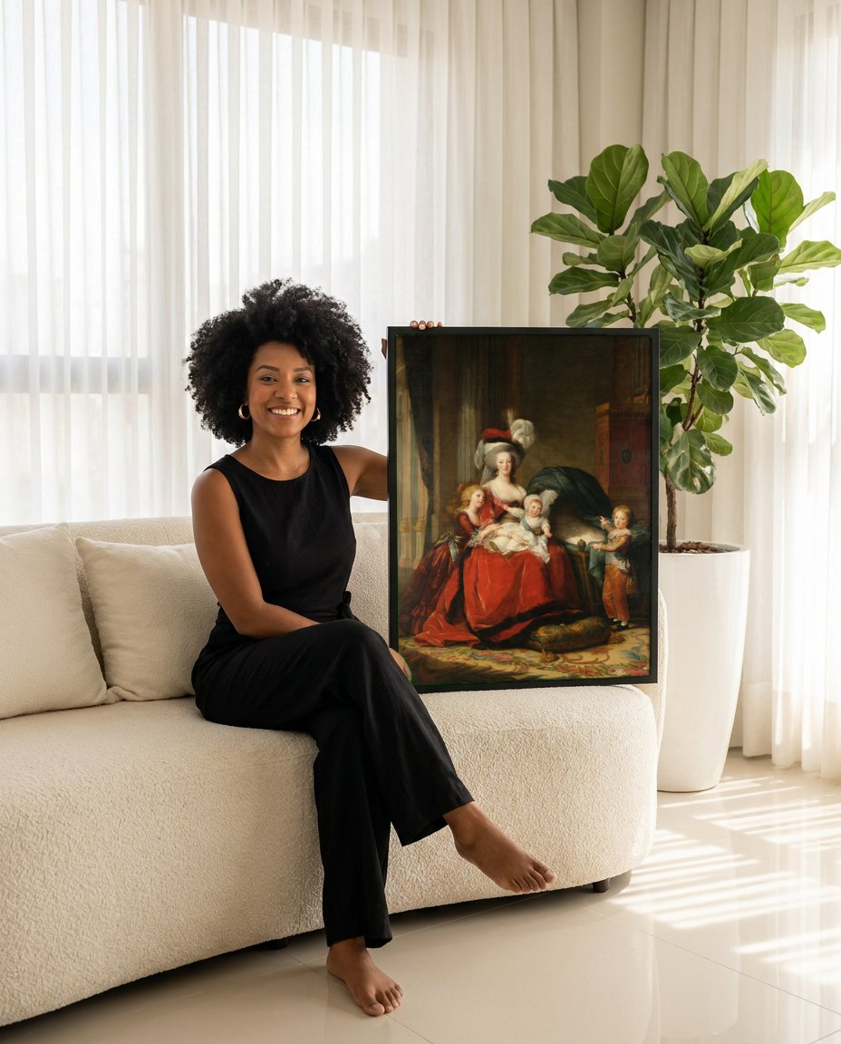 Quadro Decorativo Maria Antonieta e Seus Filhos - Vigée Le Brun | modelo apresentando o quadro emoldurado