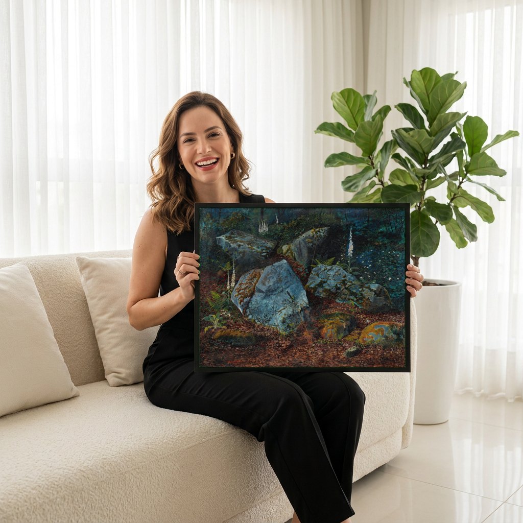 Quadro Decorativo Floresta Mística - Grimshaw | modelo apresentando o quadro emoldurado