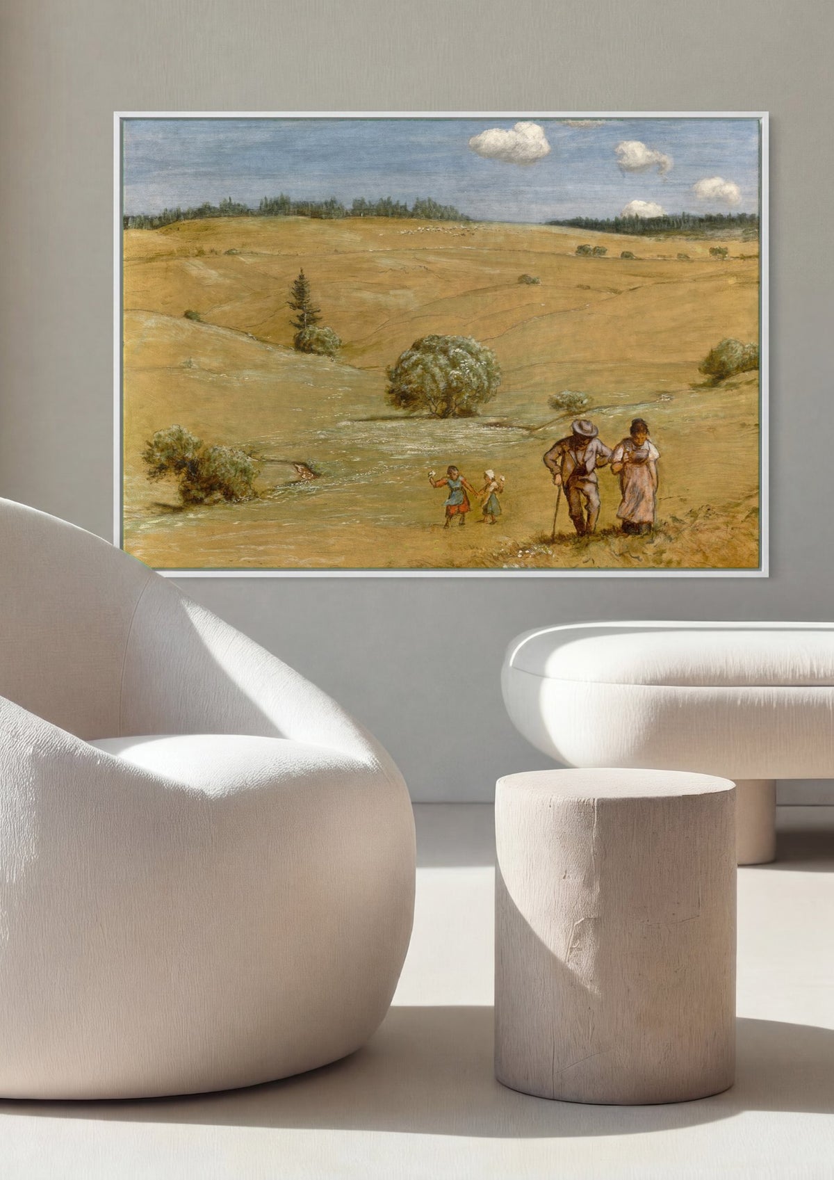 Quadro Decorativo Campo com Família - Hans Thoma | quadro emoldurado na parede