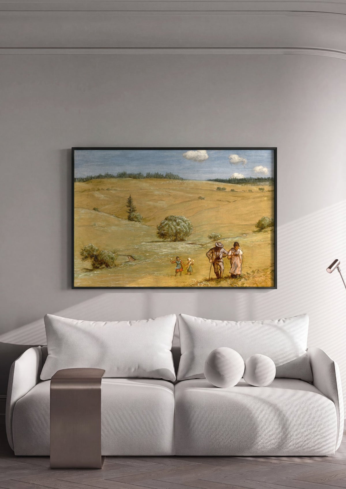 Quadro Decorativo Campo com Família - Hans Thoma | quadro emoldurado na parede