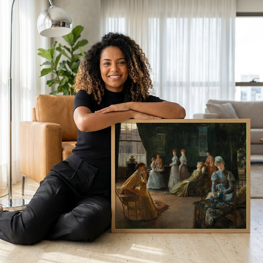 Quadro Decorativo A Hora do Chá - Jacques Émile Blanche | modelo apresentando o quadro emoldurado