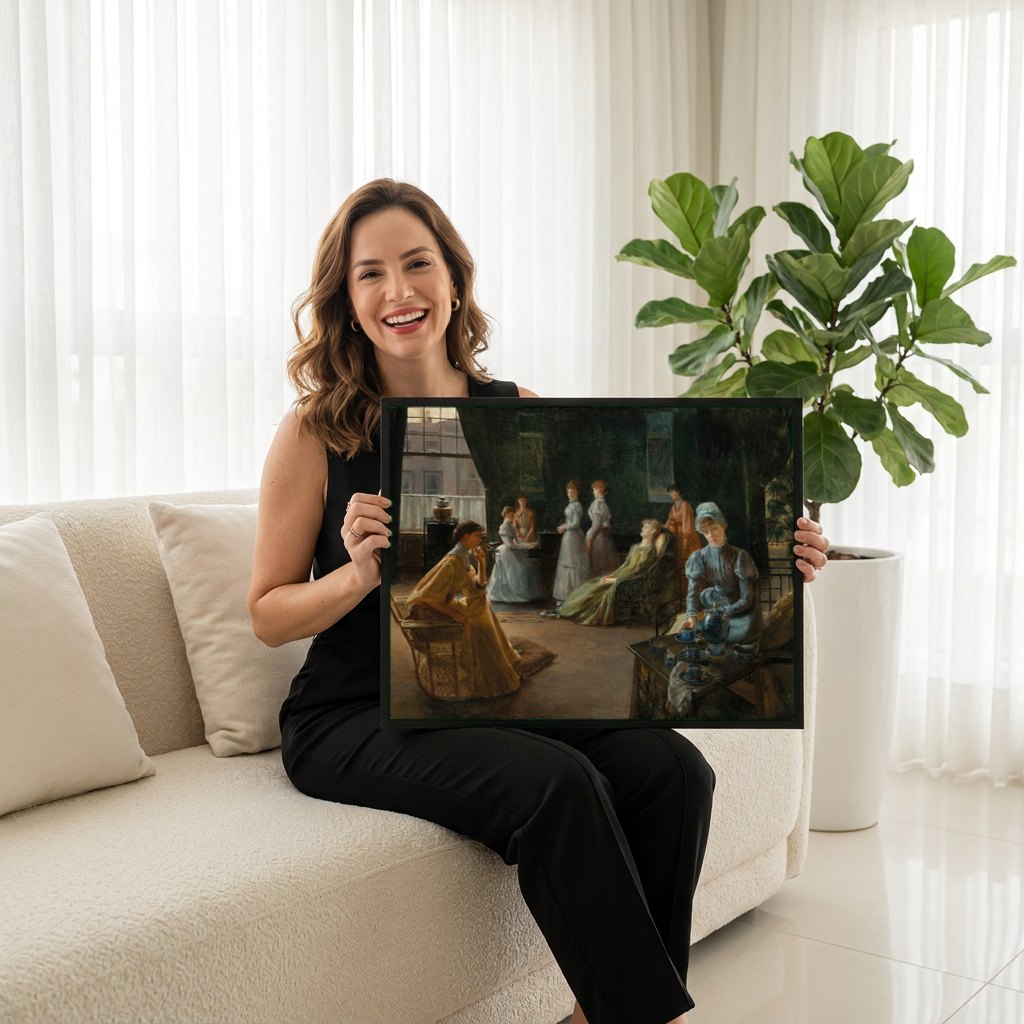 Quadro Decorativo A Hora do Chá - Jacques Émile Blanche | modelo apresentando o quadro emoldurado