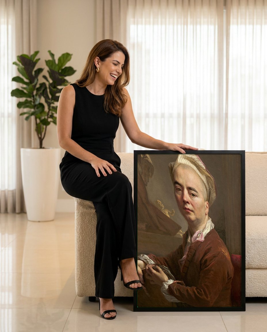 Quadro Decorativo Autorretrato - Nicolas de Largillière com modelo em ambiente