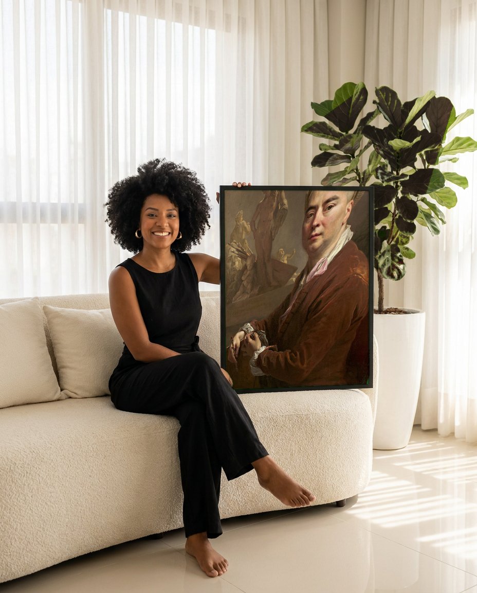 Quadro Decorativo Autorretrato - Nicolas de Largillière com modelo em ambiente