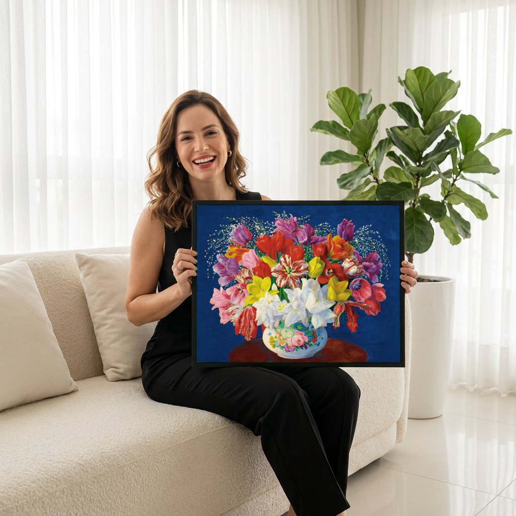 Quadro Decorativo 'Bouquet de Flores' - Moïse Kisling | modelo apresentando o quadro emoldurado