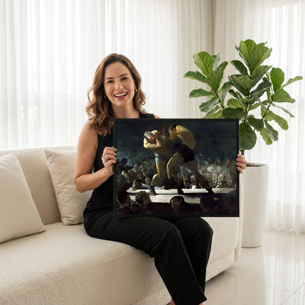 Quadro Decorativo Boxers - George Bellows | modelo apresentando o quadro emoldurado