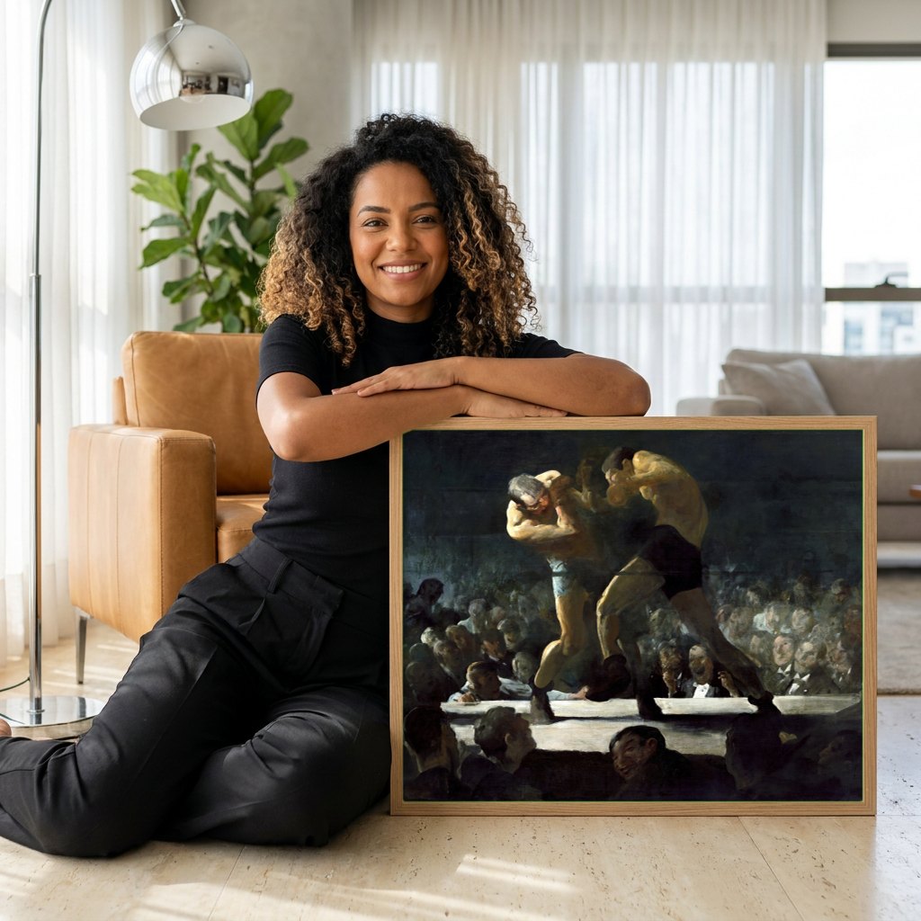 Quadro Decorativo Boxers - George Bellows | modelo apresentando o quadro emoldurado