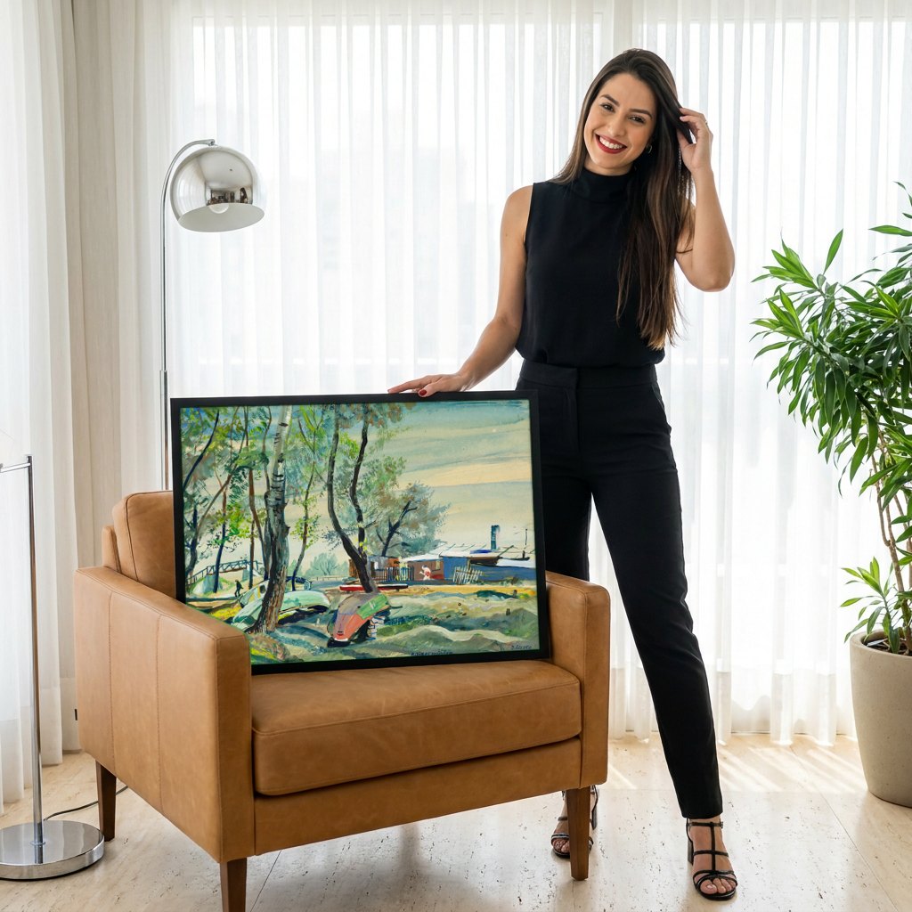 Quadro Decorativo Kaisermühlen - Oskar Laske | modelo apresentando o quadro emoldurado