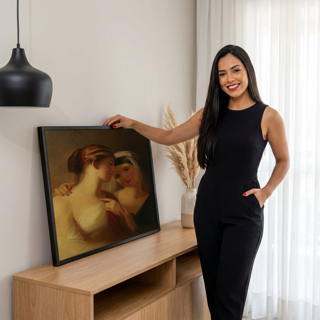 Quadro Decorativo 'As Duas Irmãs' - Thomas Sully | modelo apresentando o quadro emoldurado