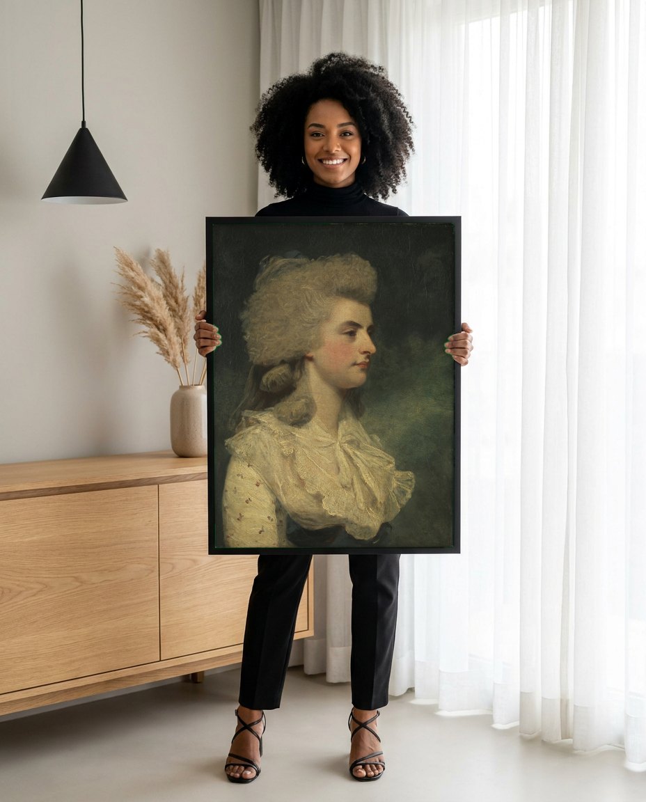 Quadro Decorativo Retrato de Senhora - Joshua Reynolds | modelo apresentando o quadro emoldurado