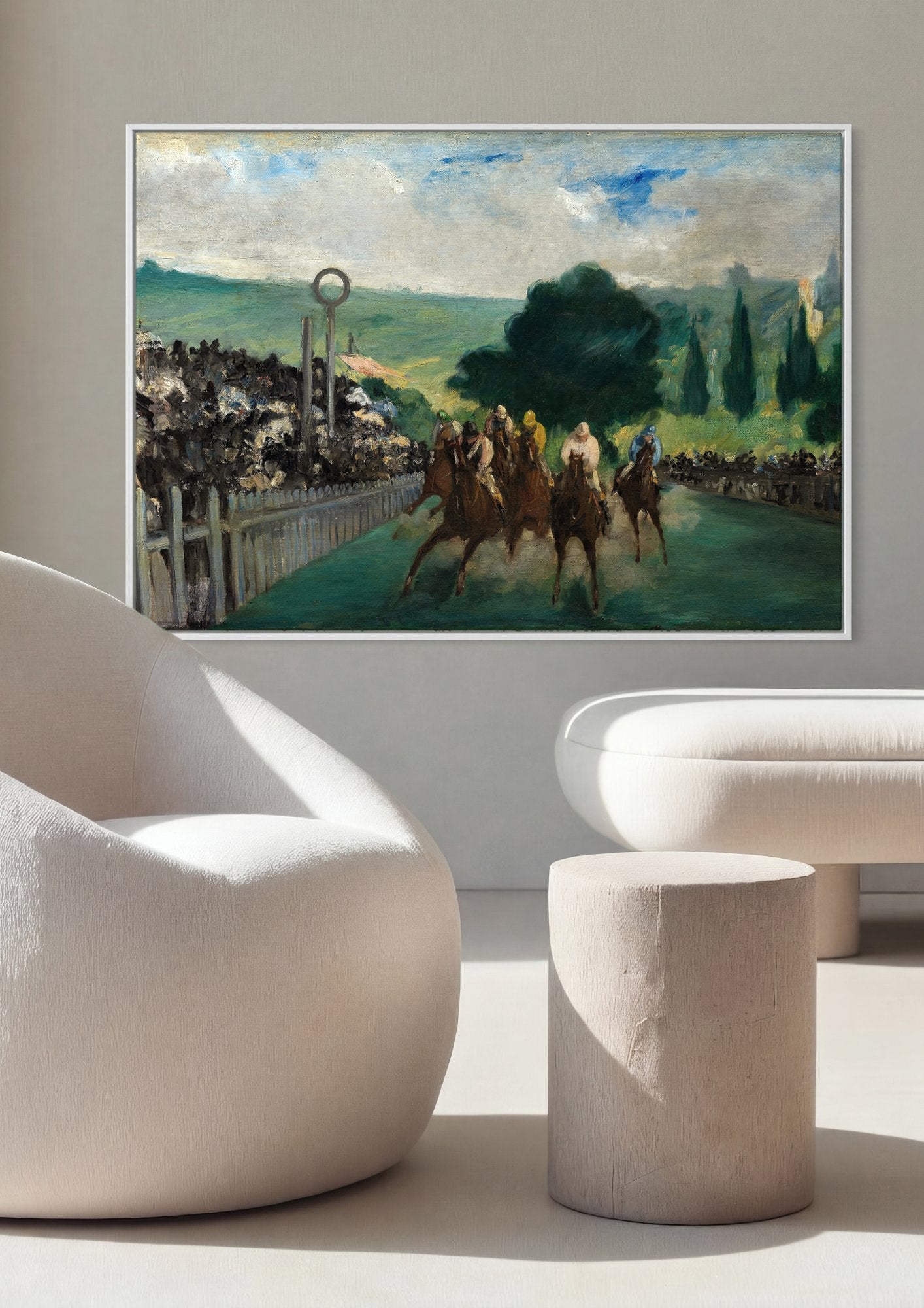 Quadro Decorativo A Corrida de Cavalos em Longchamp - Manet em ambiente decorado