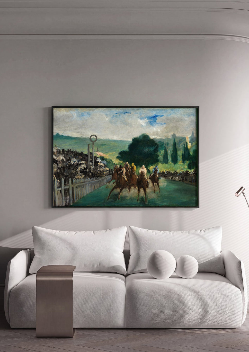 Quadro Decorativo A Corrida de Cavalos em Longchamp - Manet em ambiente decorado
