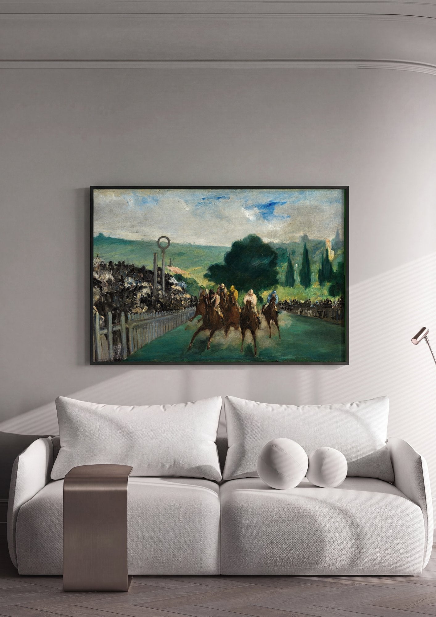 Quadro Decorativo A Corrida de Cavalos em Longchamp - Manet em ambiente decorado