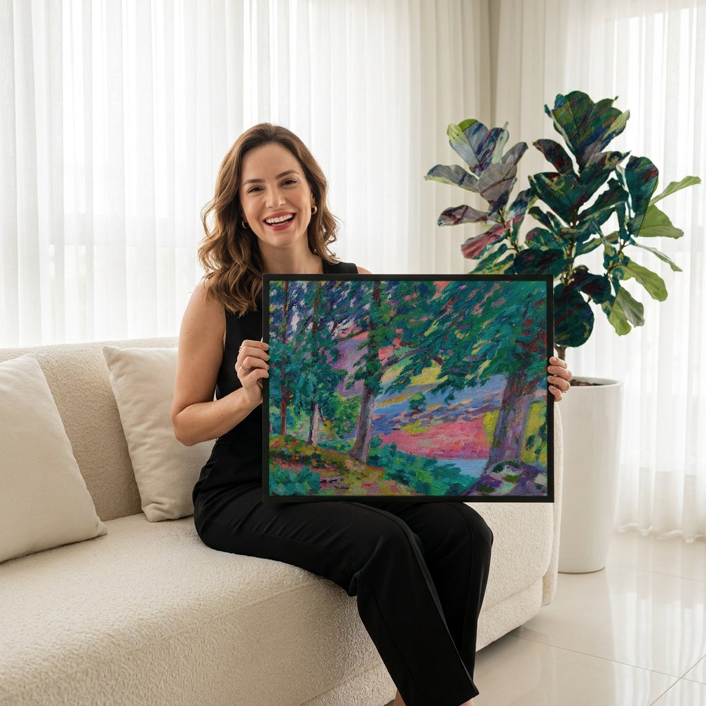 Quadro Decorativo Paisagem com Árvores e Rio - Guillaumin com modelo em ambiente
