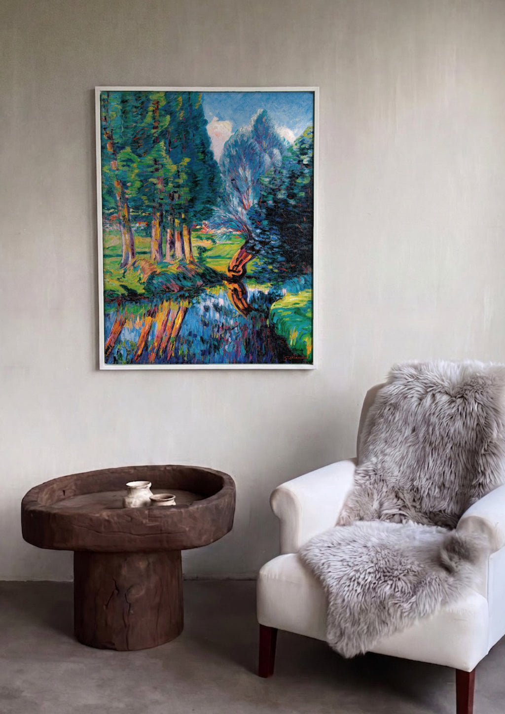 Quadro Decorativo Paisagem com Árvores e Rio - Armand Guillaumin em ambiente decorado