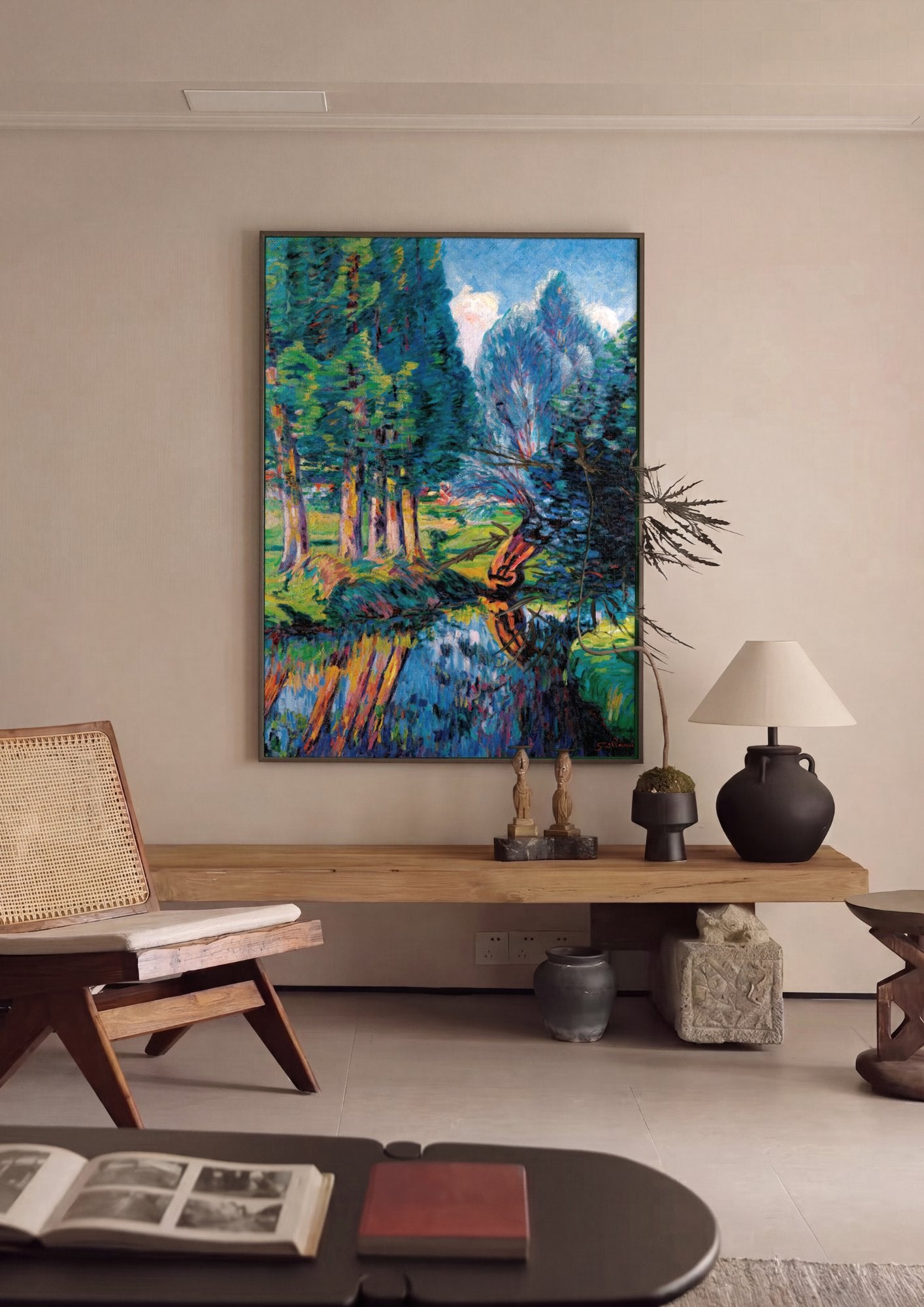 Quadro Decorativo Paisagem com Árvores e Rio - Armand Guillaumin em ambiente decorado