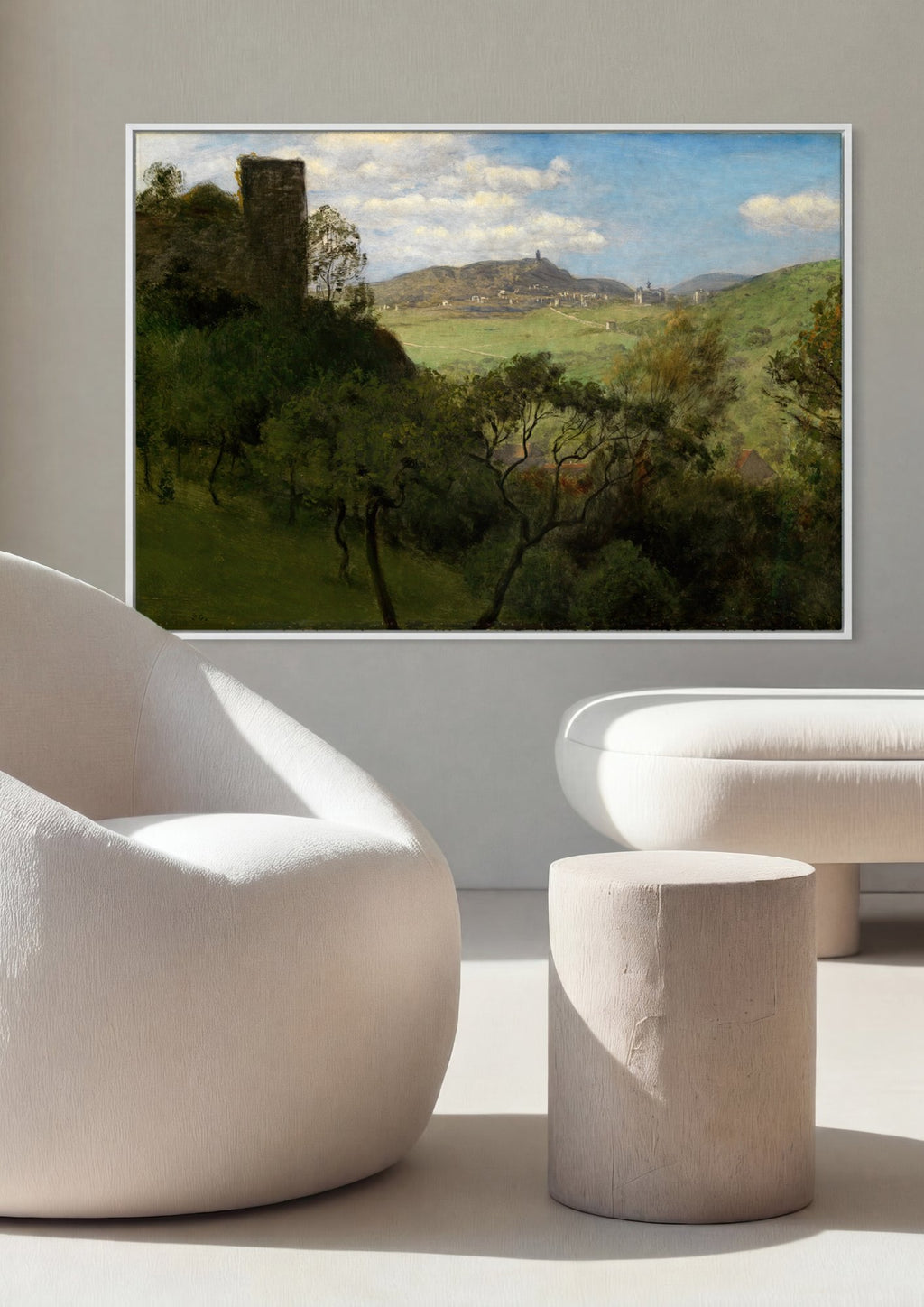 Quadro Decorativo Paisagem com Ruínas e Vale - Hans Thoma em ambiente decorado