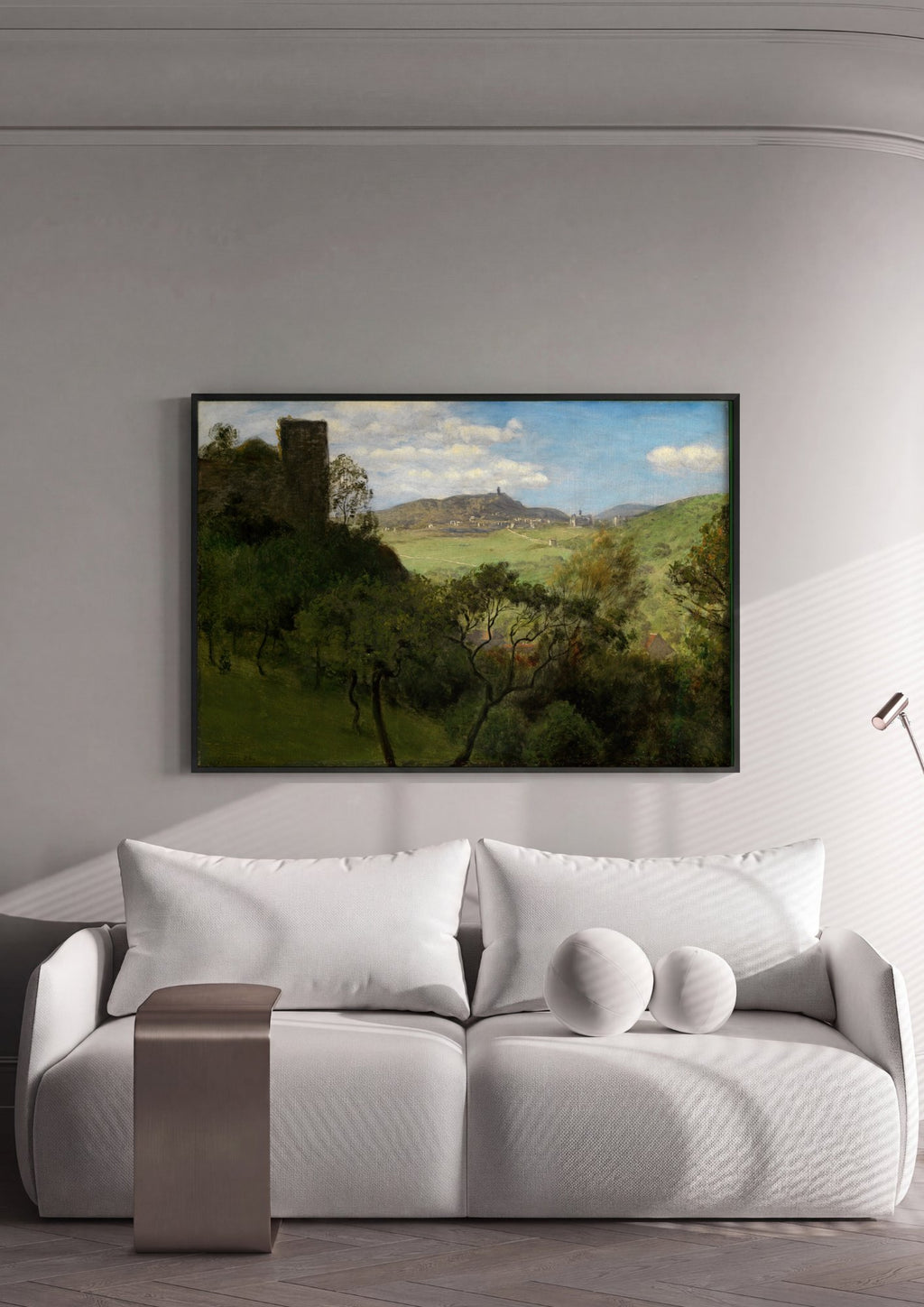 Quadro Decorativo Paisagem com Ruínas e Vale - Hans Thoma em ambiente decorado