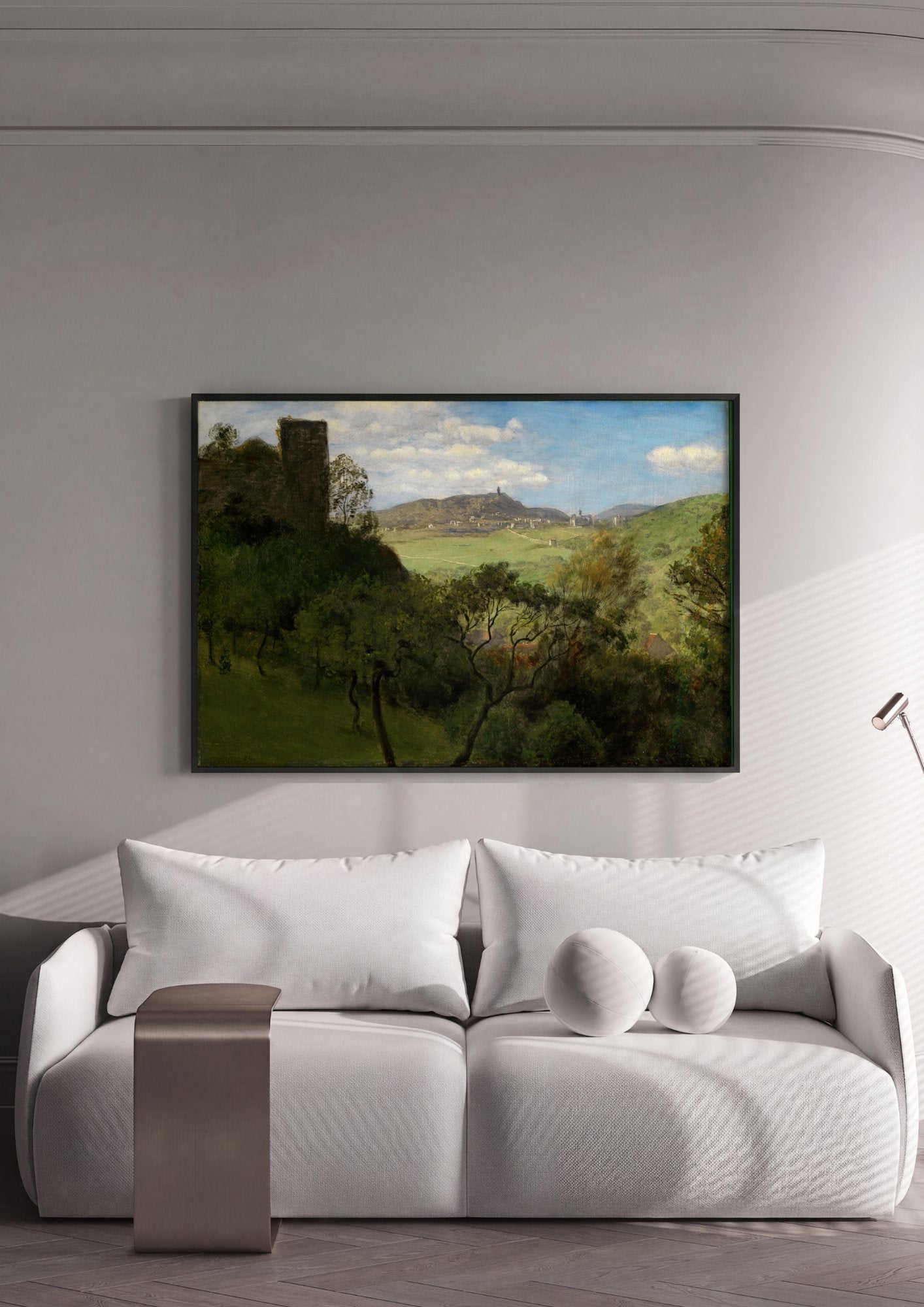 Quadro Decorativo Paisagem com Ruínas e Vale - Hans Thoma em ambiente decorado
