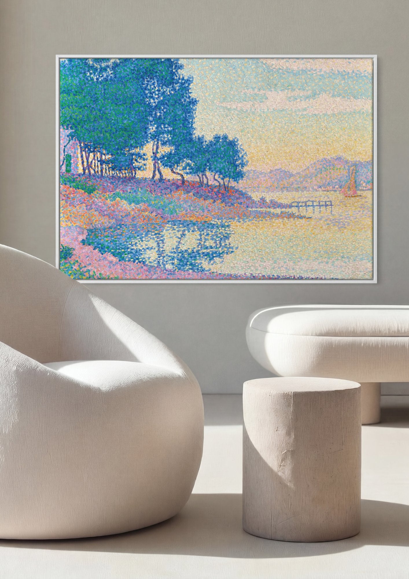 Quadro Decorativo Paisagem com Árvores e Mar - Signac em ambiente decorado