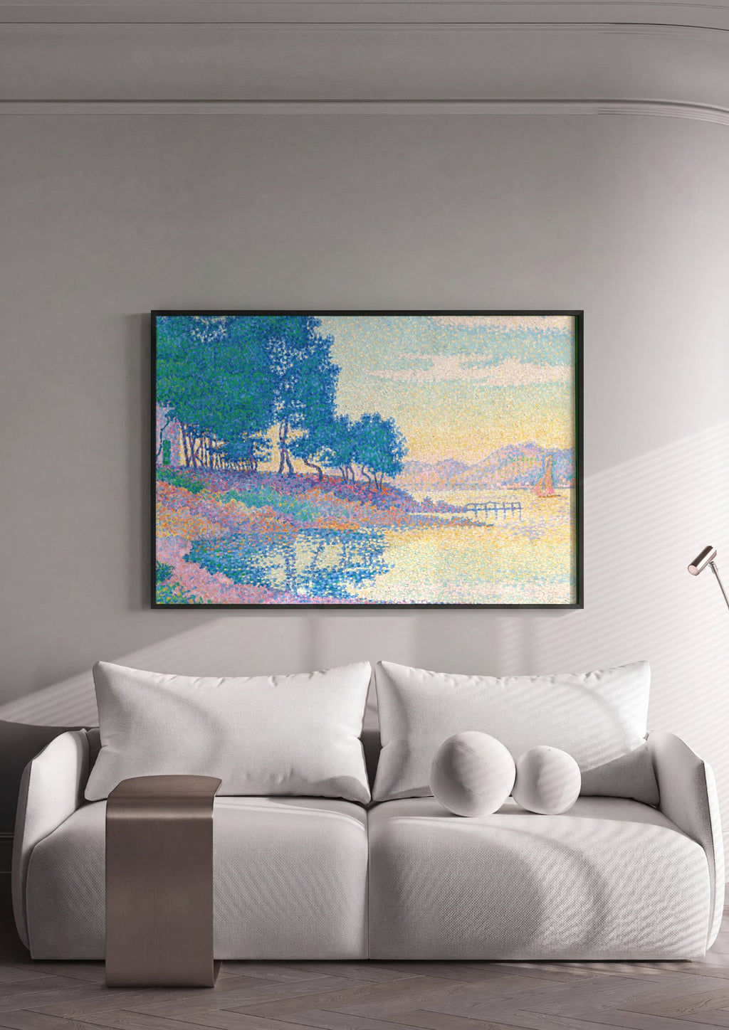 Quadro Decorativo Paisagem com Árvores e Mar - Signac em ambiente decorado