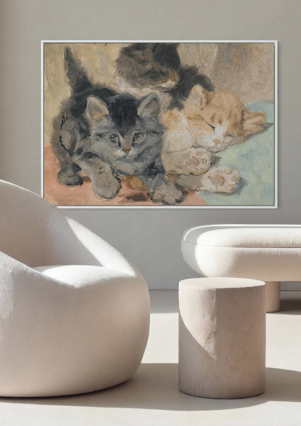 Quadro Decorativo Gatinhos Brincalhões e Sonolentos - Henriëtte Ronner-Knip em ambiente decorado