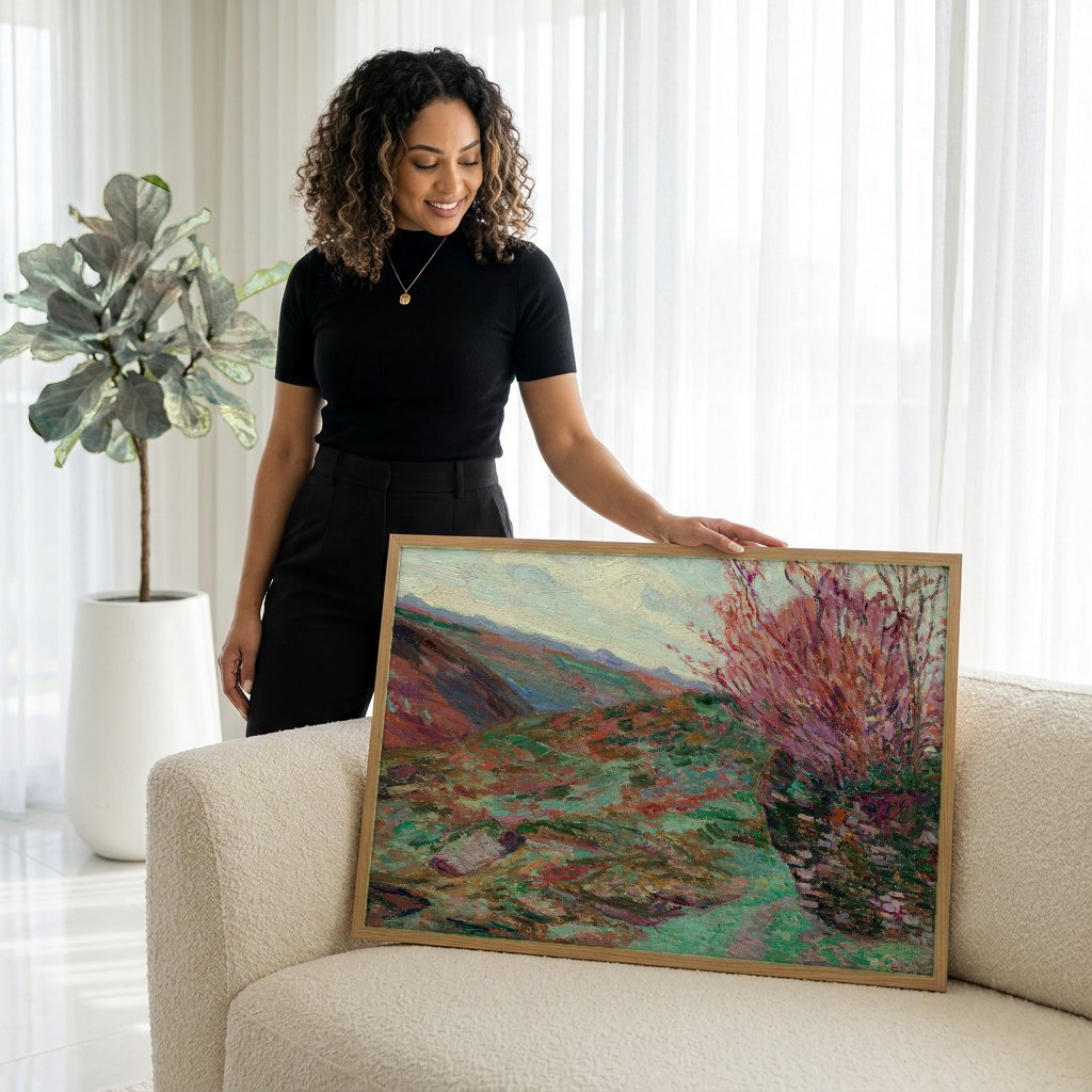 Quadro Decorativo Paisagem com Árvores em Flor - Armand Guillaumin com modelo em ambiente